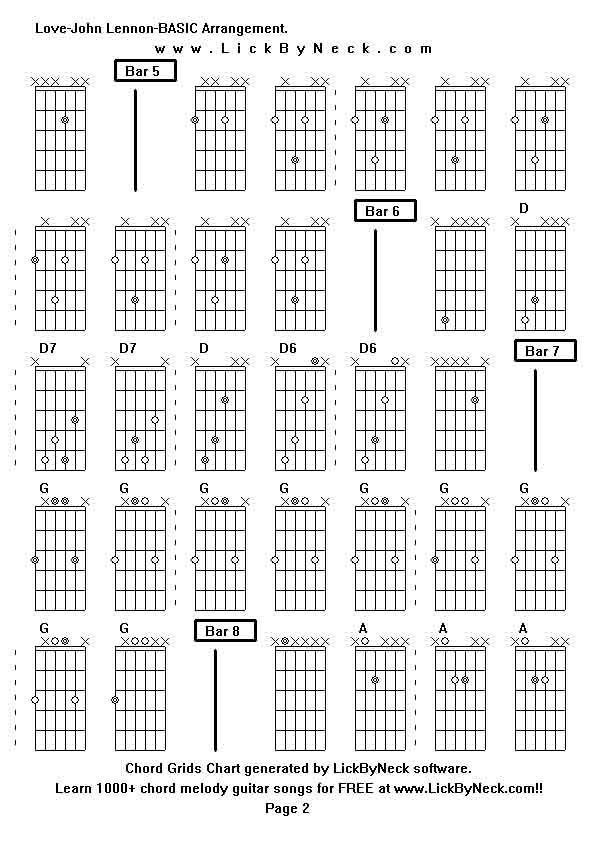 Chord Grids Chart of chord melody fingerstyle guitar song-Love-John Lennon-BASIC Arrangement,generated by LickByNeck software.